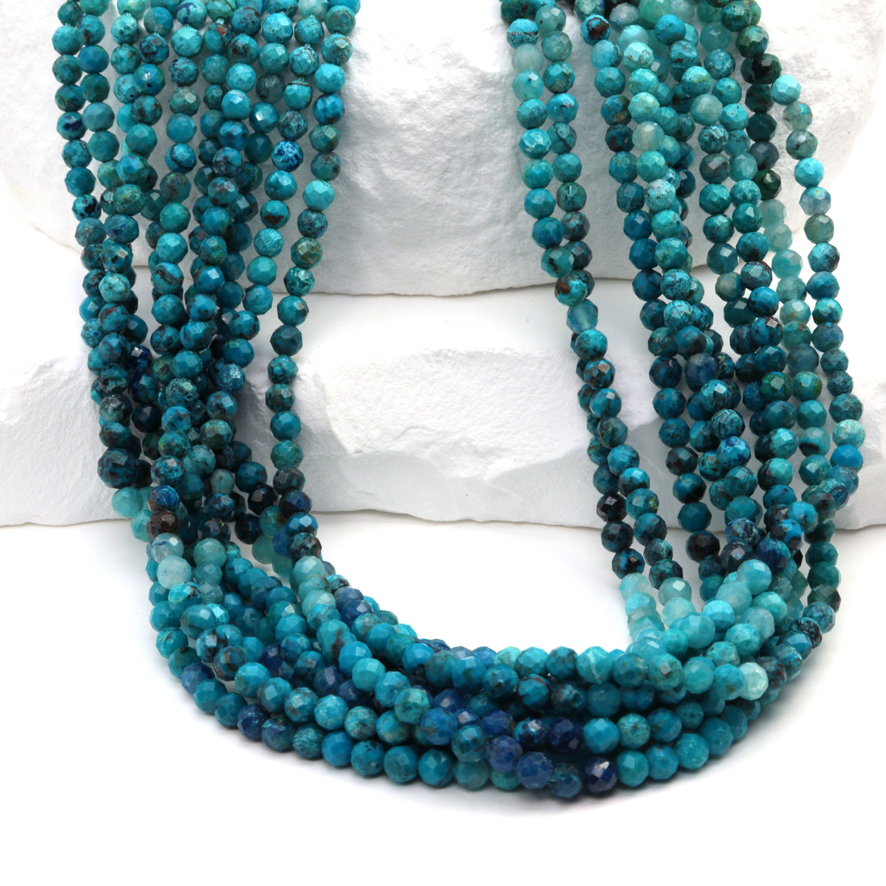 Ombre Chrysocolla 3mm Faceted Rounds Bead Strand
