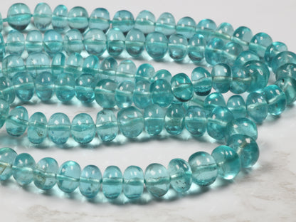 Sea Blue Apatite 5.5mm - 6.5mm Smooth Rondelles Bead Strand