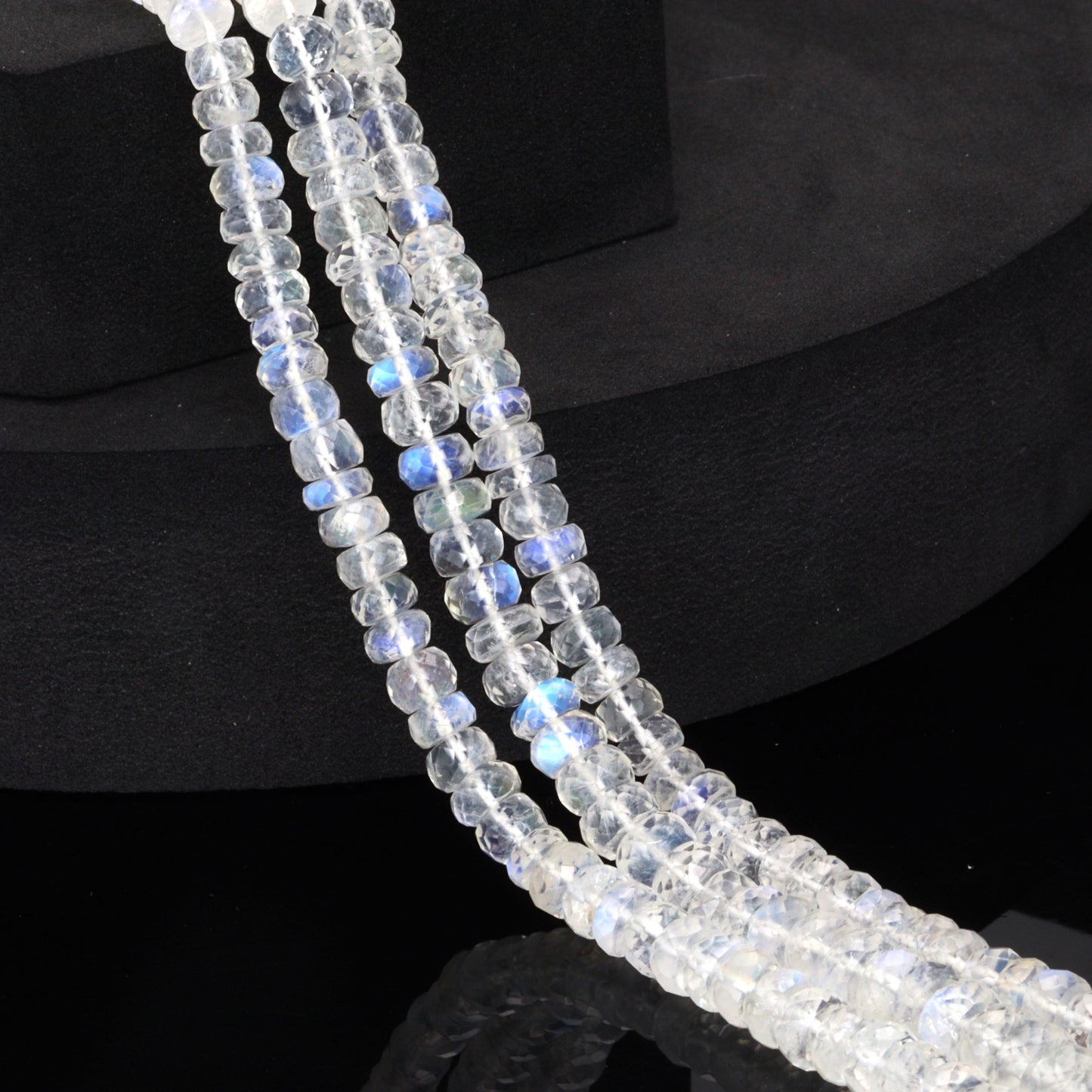 AA Blue Rainbow Moonstone 6mm Faceted Rondelles Bead Strand