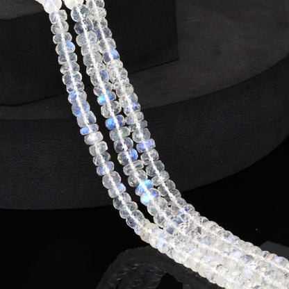 AA Blue Rainbow Moonstone 6mm Faceted Rondelles Bead Strand