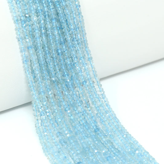 Blue Aquamarine 3mm Hand Faceted Rondelles Bead Strand