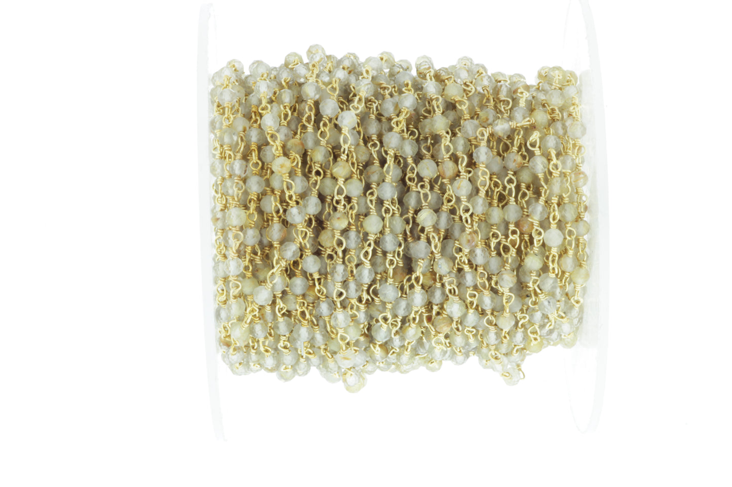 Golden Rutilated Quartz 3mm Faceted Rounds Rosary Chain Sterling Silver with Gold Plating Wire Wrap Chain by the Foot