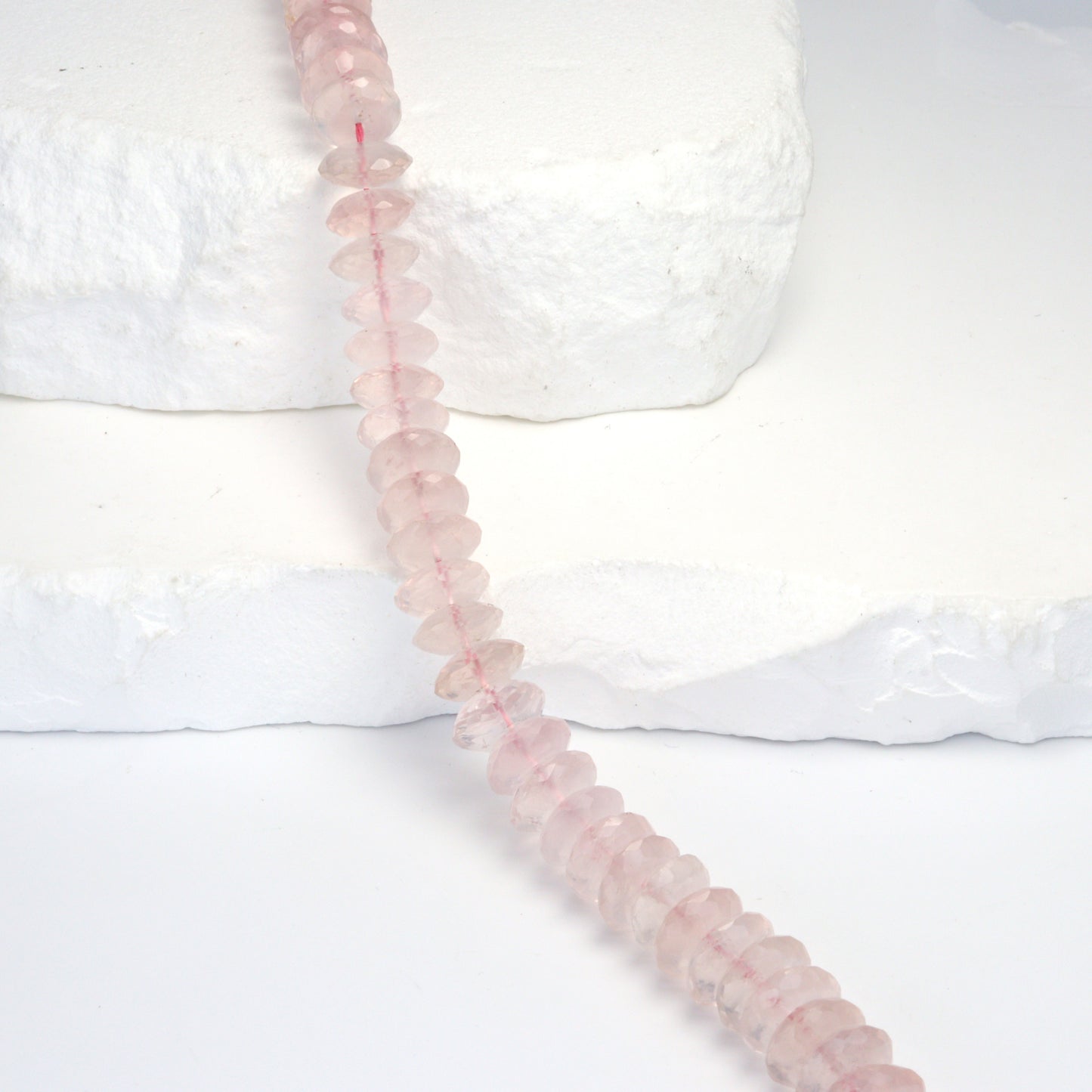 Pink Rose Quartz 8mm German Cut Faceted Rondelles Bead Strand