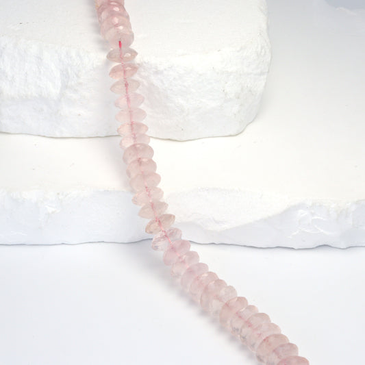 Pink Rose Quartz 8mm German Cut Faceted Rondelles Bead Strand
