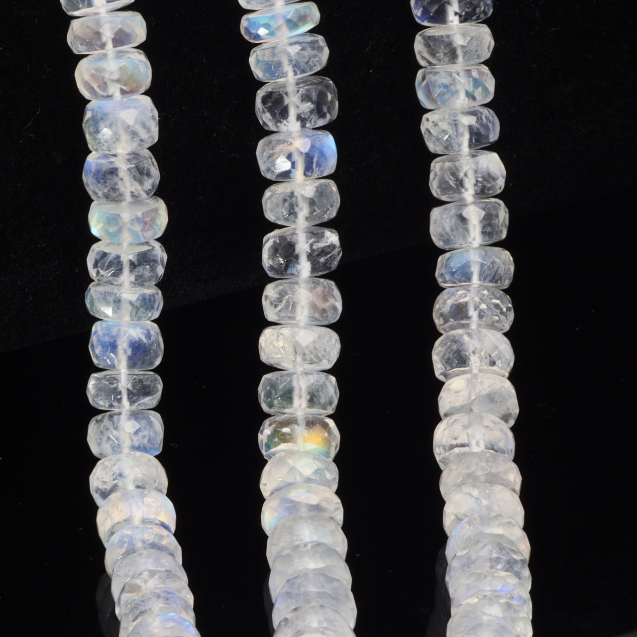 AA Blue Rainbow Moonstone 7mm Faceted Rondelles Bead Strand