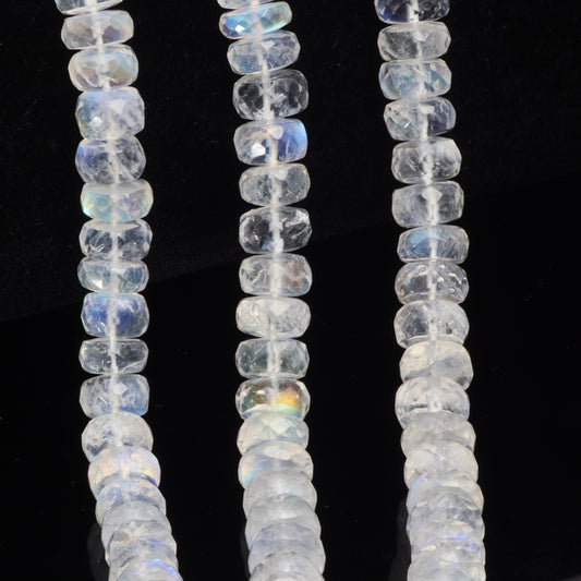 AA Blue Rainbow Moonstone 7mm Faceted Rondelles Bead Strand