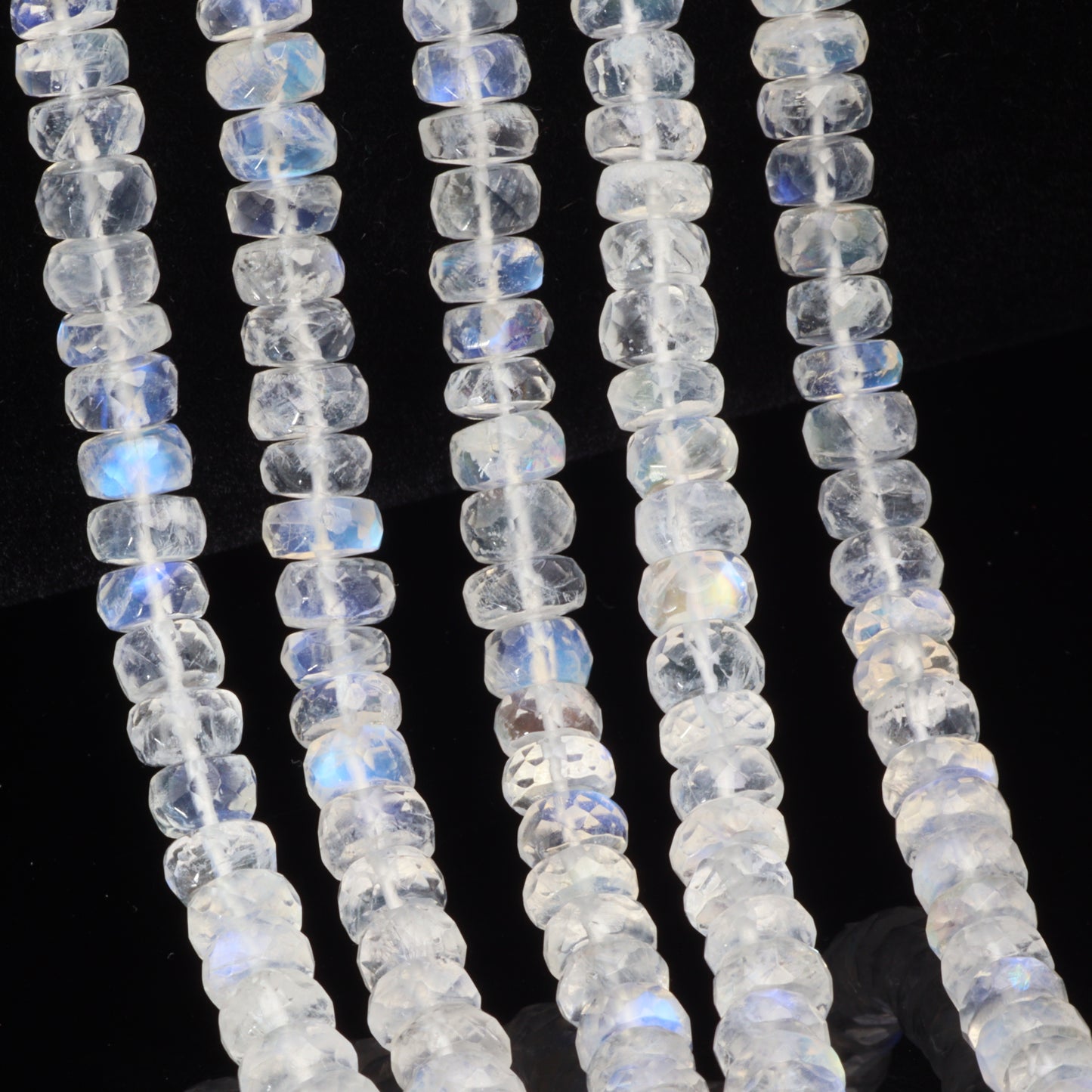 AA Blue Rainbow Moonstone 5.5mm Faceted Rondelles Bead Strand