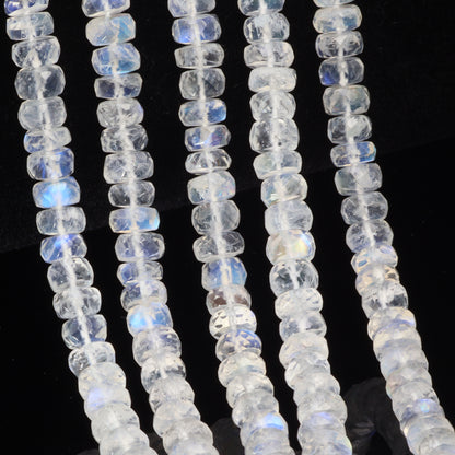 AA Blue Rainbow Moonstone 5.5mm Faceted Rondelles Bead Strand
