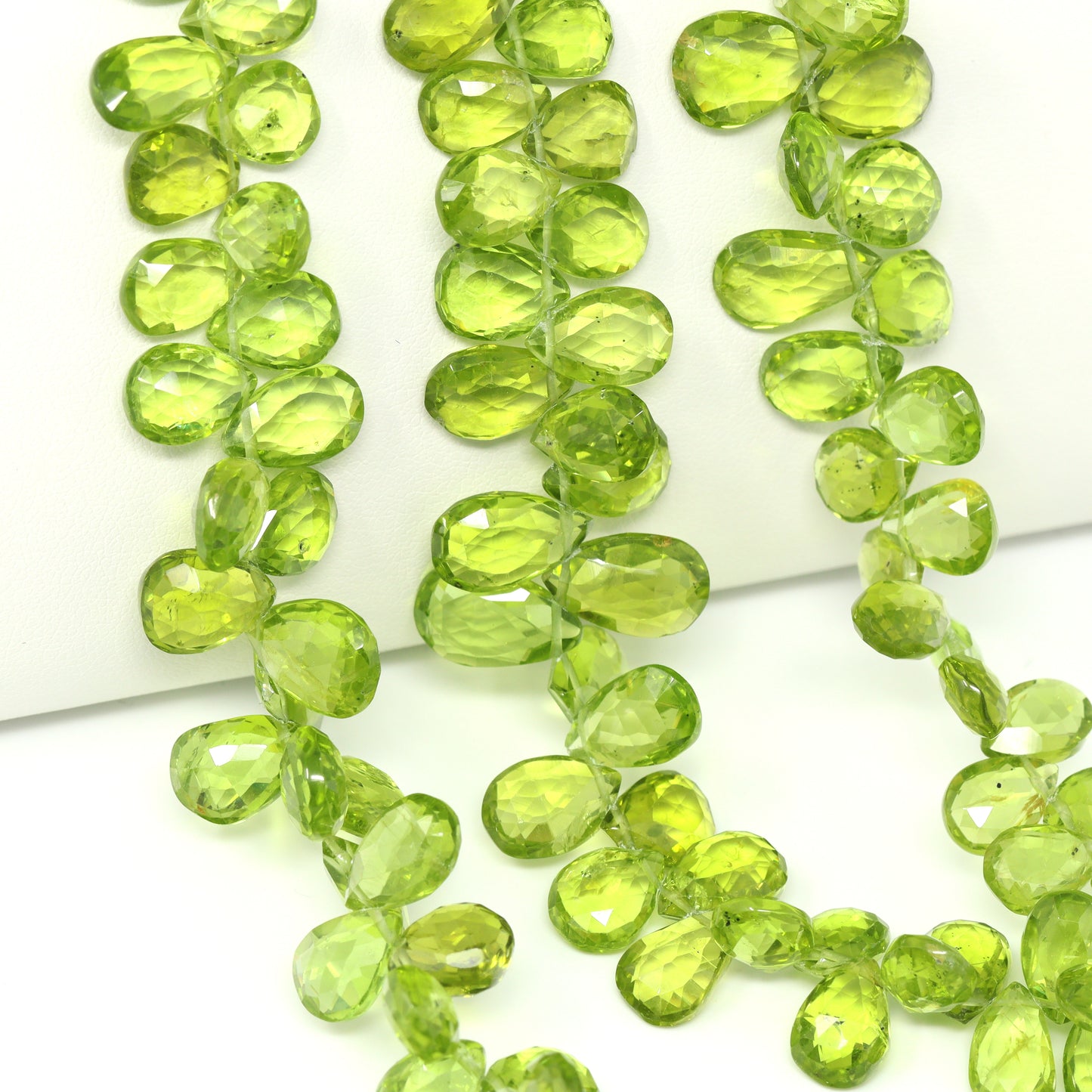 Green Peridot 9x6mm – 11x8mm Faceted Pear Briolettes Bead Strand
