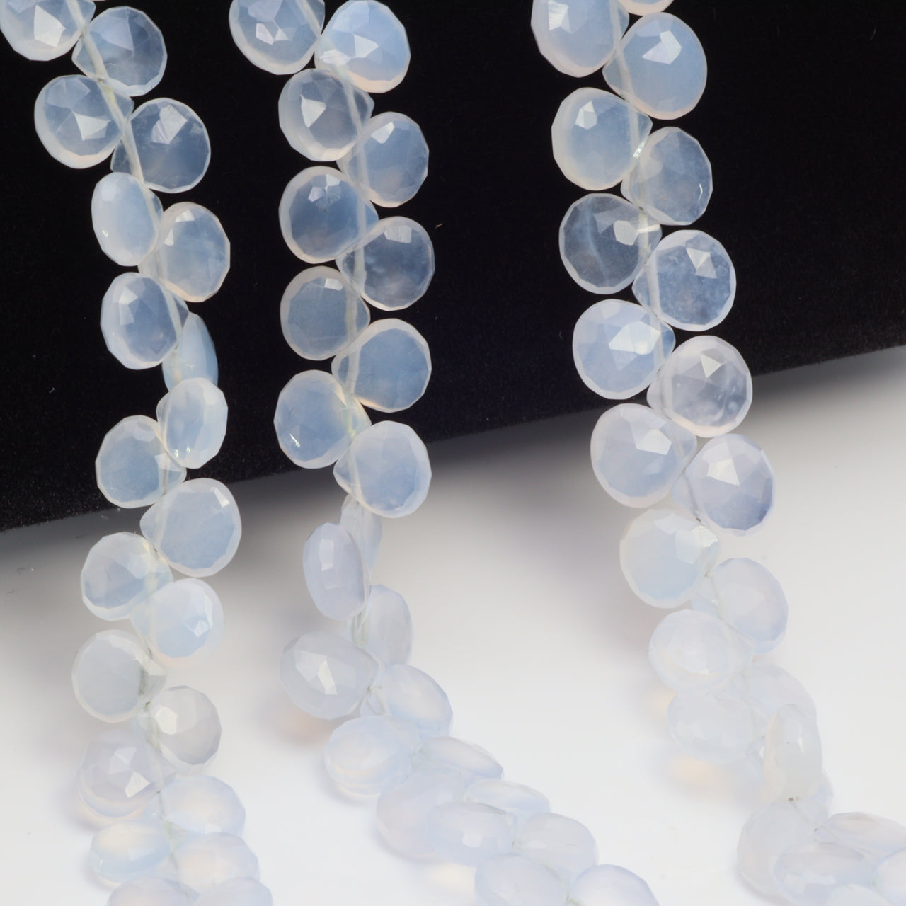 Natural Blue Chalcedony 7mm Faceted Heart Shaped Briolettes