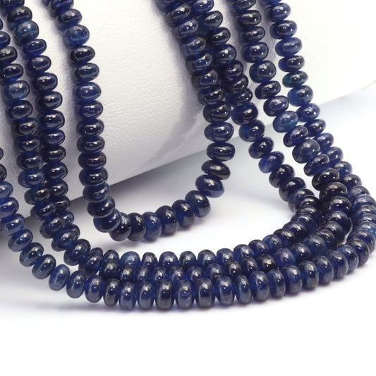 Natural Blue Sapphire 3mm - 5mm Smooth Rondelles 4 Strand Bead Necklace