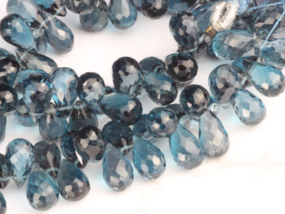 London Blue Topaz 8x5mm Faceted Teardrop Briolettes