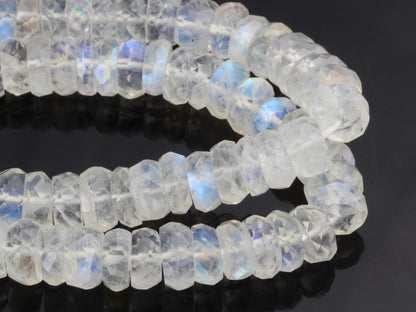 AA Blue Rainbow Moonstone 7mm Faceted Rondelles