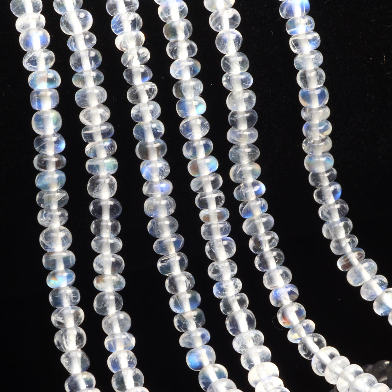 AA Blue Rainbow Moonstone 3.5mm - 4.5mm Smooth Rondelles Bead Strand