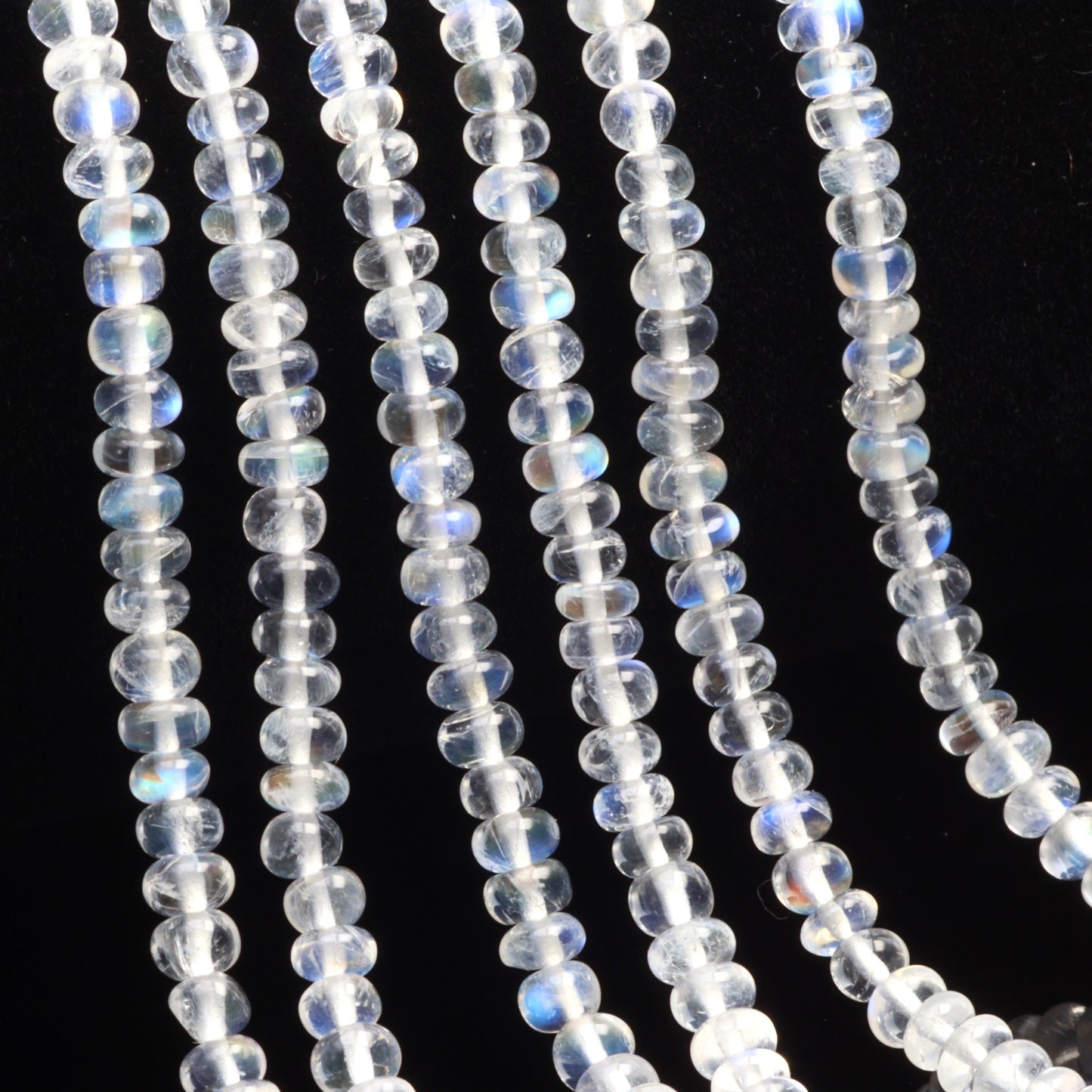AA Blue Rainbow Moonstone 3.5mm - 4.5mm Smooth Rondelles Bead Strand