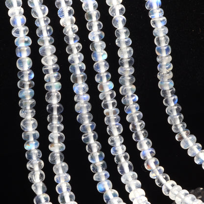AA Blue Rainbow Moonstone 3.5mm - 4.5mm Smooth Rondelles Bead Strand