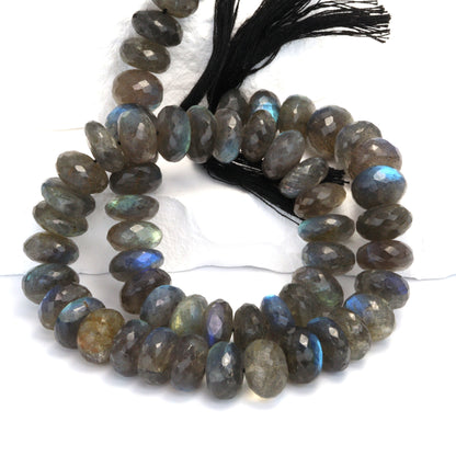 Natural Blue Labradorite 11mm Faceted Rondelles Bead Strand