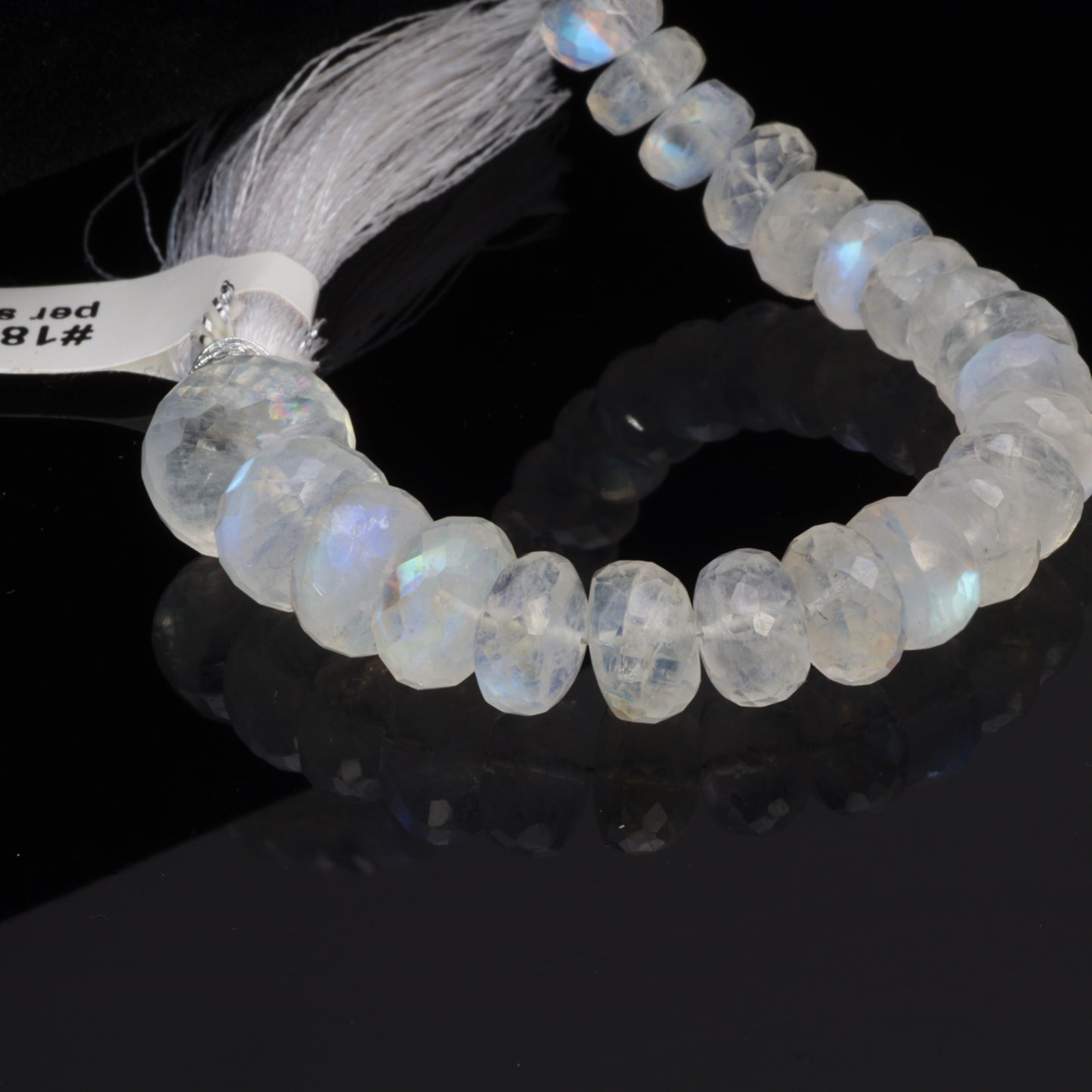 Blue Rainbow Moonstone 8mm - 10mm Faceted Rondelles Bead Strand