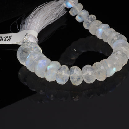 Blue Rainbow Moonstone 8mm - 10mm Faceted Rondelles Bead Strand