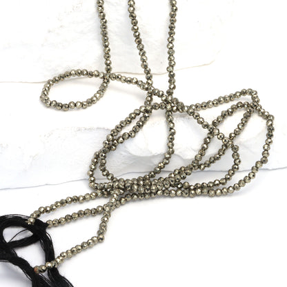 Natural Pyrite 2mm Faceted Rounds Bead Strand