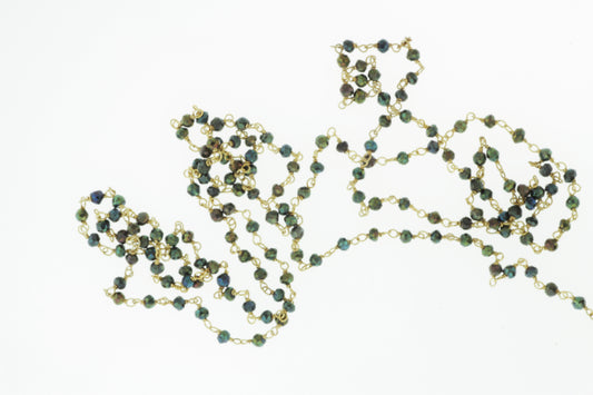 Green Coated Black Spinel 3mm Faceted Rondelles Rosary Chain Sterling Silver with Gold Plating Wire Wrap Chain by the Foot