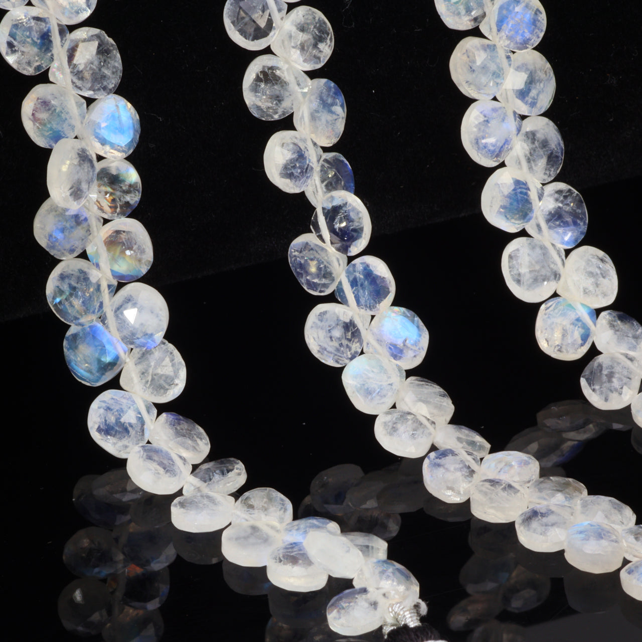 Blue Rainbow Moonstone 6mm Faceted Heart Shaped Briolettes