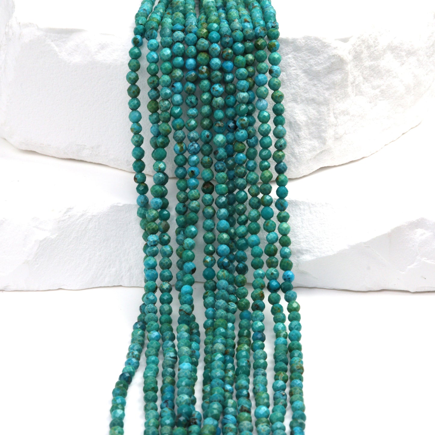 Natural Blue-Green Turquoise 2.5mm Faceted Rounds Bead Strand