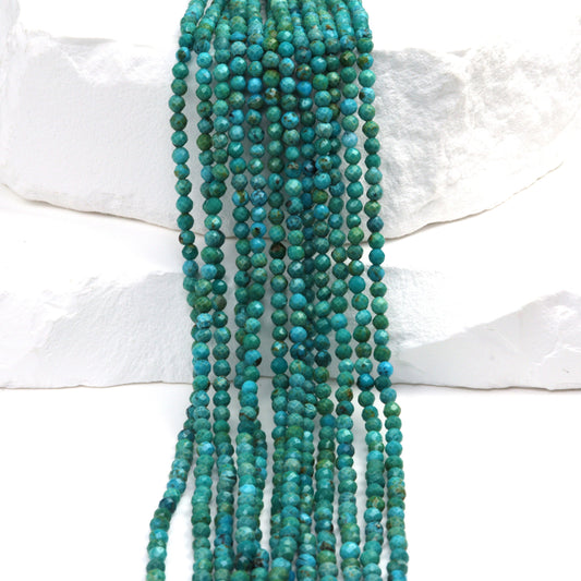 Natural Blue-Green Turquoise 2.5mm Faceted Rounds Bead Strand