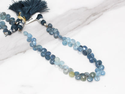 Blue Moss Aquamarine 6mm Faceted Heart Shaped Briolettes