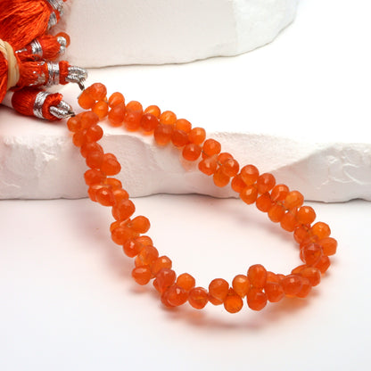 Orange Carnelian 6x4mm Faceted Teardrop Briolettes Bead Strand