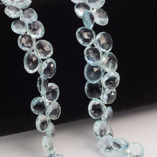 Blue Aquamarine 7mm Faceted Heart Shaped Briolettes