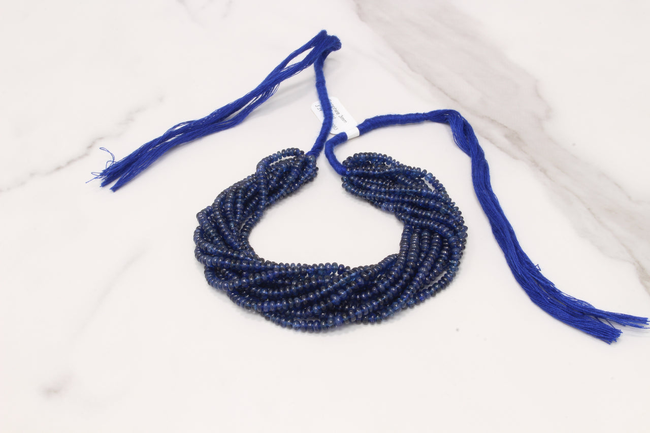 AAA Royal Blue Sapphire 3mm - 3.5mm Smooth Rondelles Bead Strand