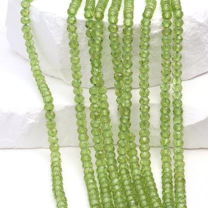 Green Peridot 4mm Faceted Rondelles Bead Strand