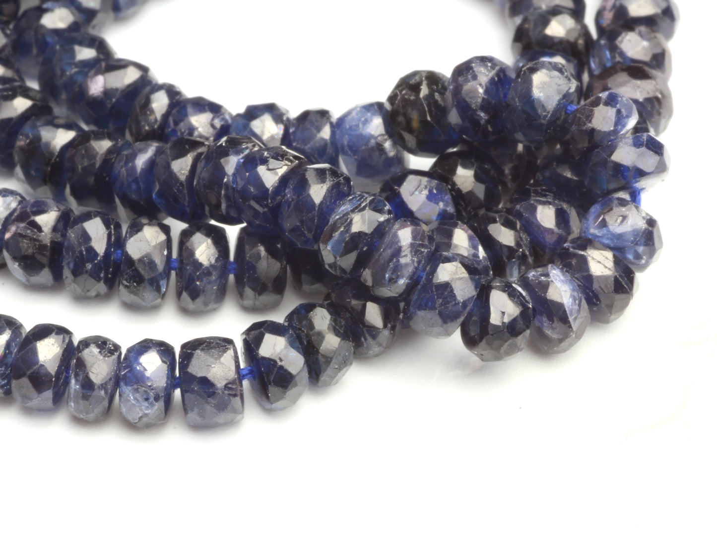 Deep Navy Blue Sapphire 4mm Hand Faceted Rondelles Bead Strand