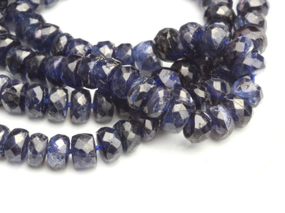 Deep Navy Blue Sapphire 4mm Hand Faceted Rondelles Bead Strand