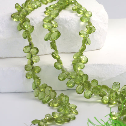 Green Peridot 7x5mm Faceted Pear Shaped Briolettes