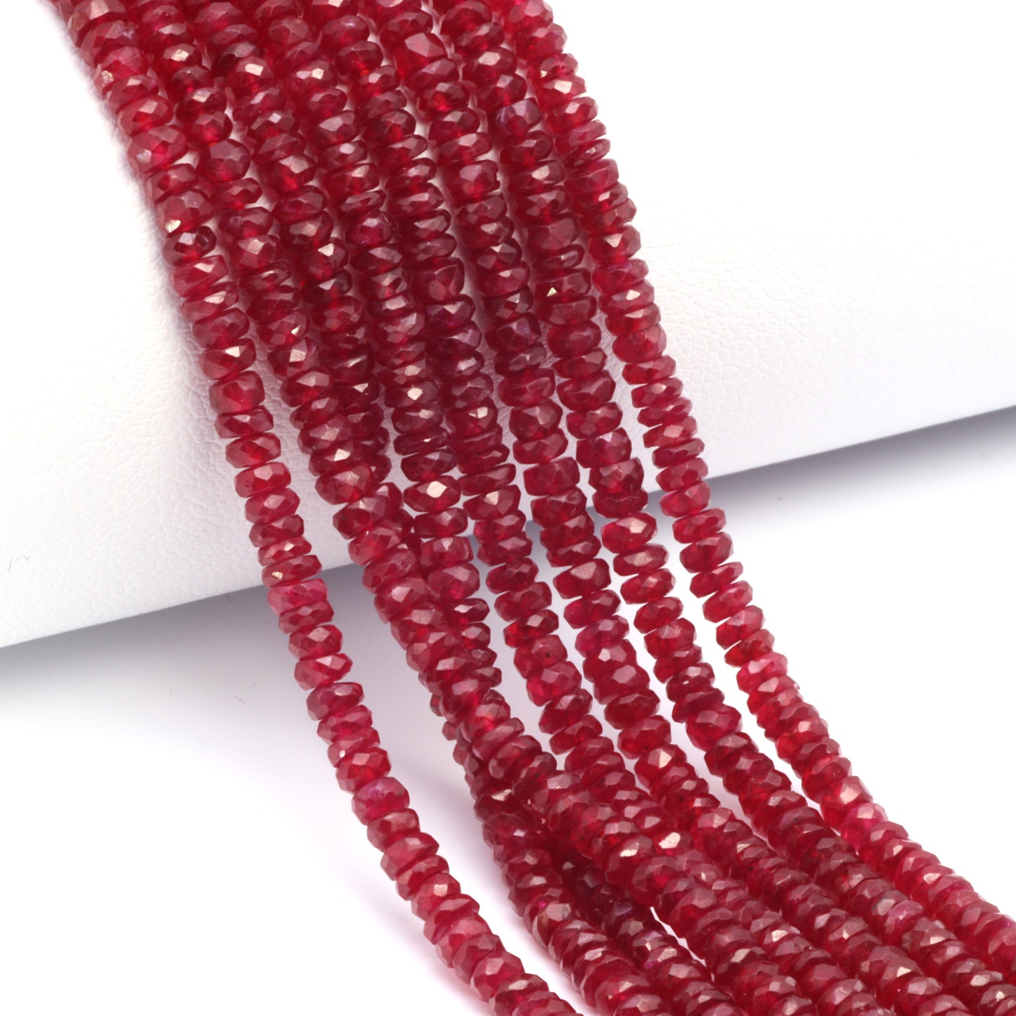 Red Ruby 3mm Hand Faceted Rondelles Bead Strand
