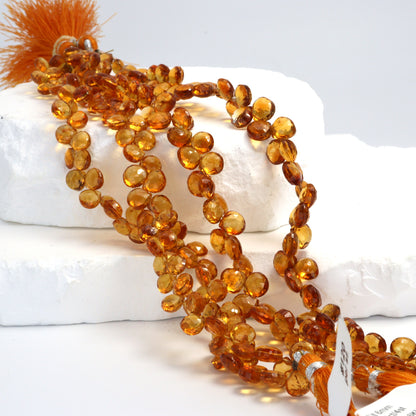 Orange Madeira Citrine 6mm Faceted Heart Shaped Briolettes