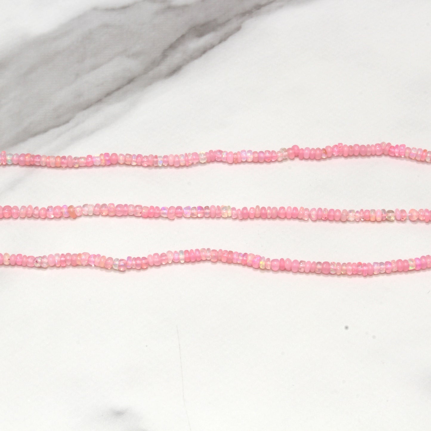 Pink Ethiopian Opal 3mm Smooth Rondelles Bead Strand