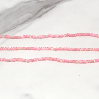 Pink Ethiopian Opal 3mm Smooth Rondelles Bead Strand