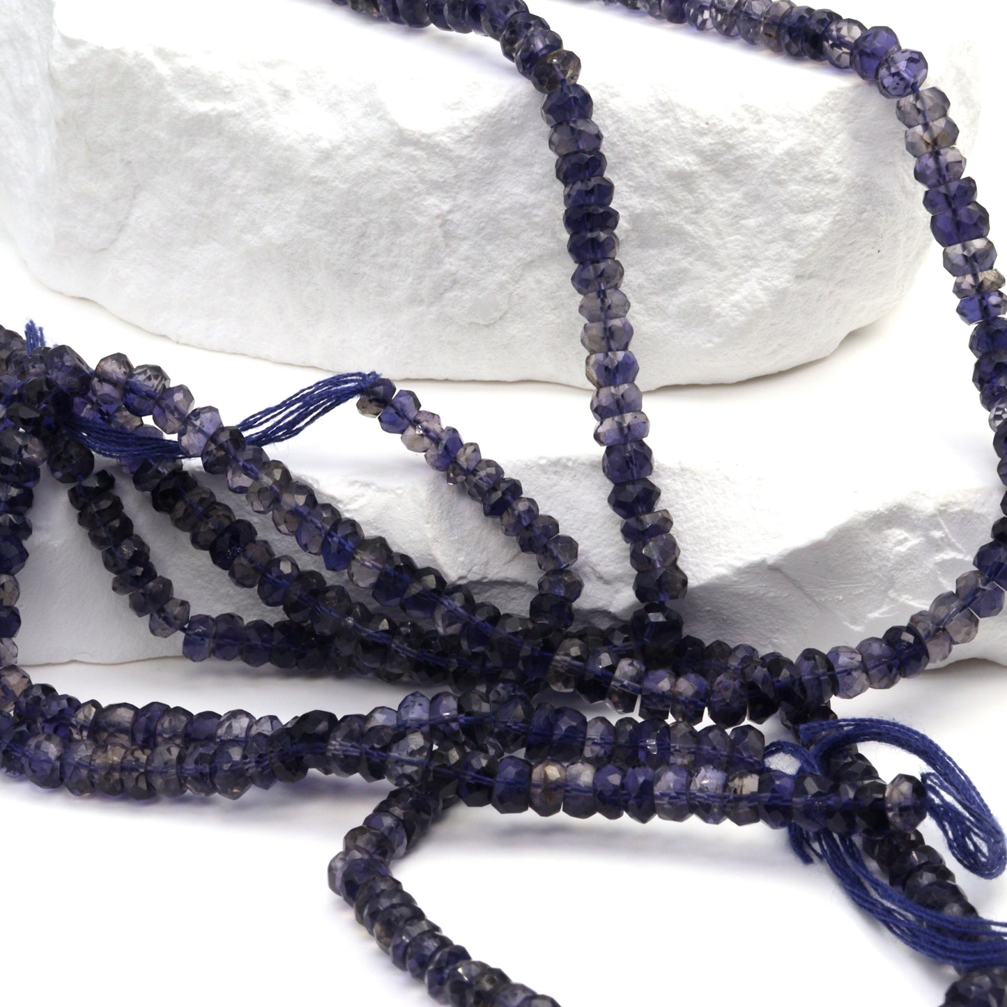 Blue Iolite 4mm Hand Faceted Rondelles Bead Strand