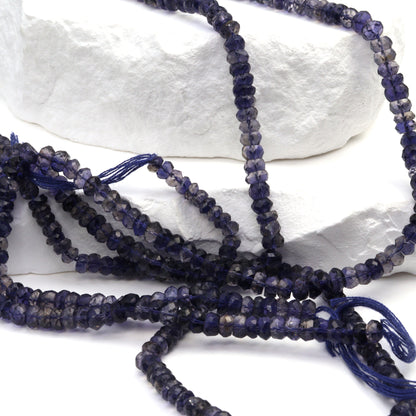 Blue Iolite 4mm Hand Faceted Rondelles Bead Strand