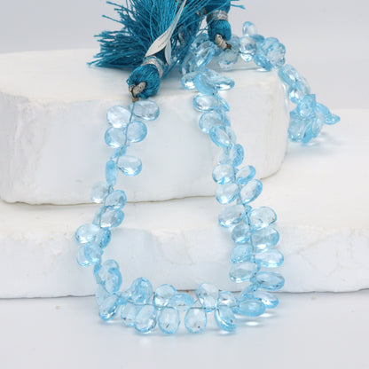 Sky Blue Topaz 9x6mm Faceted Pear Shaped Briolettes Bead Strand