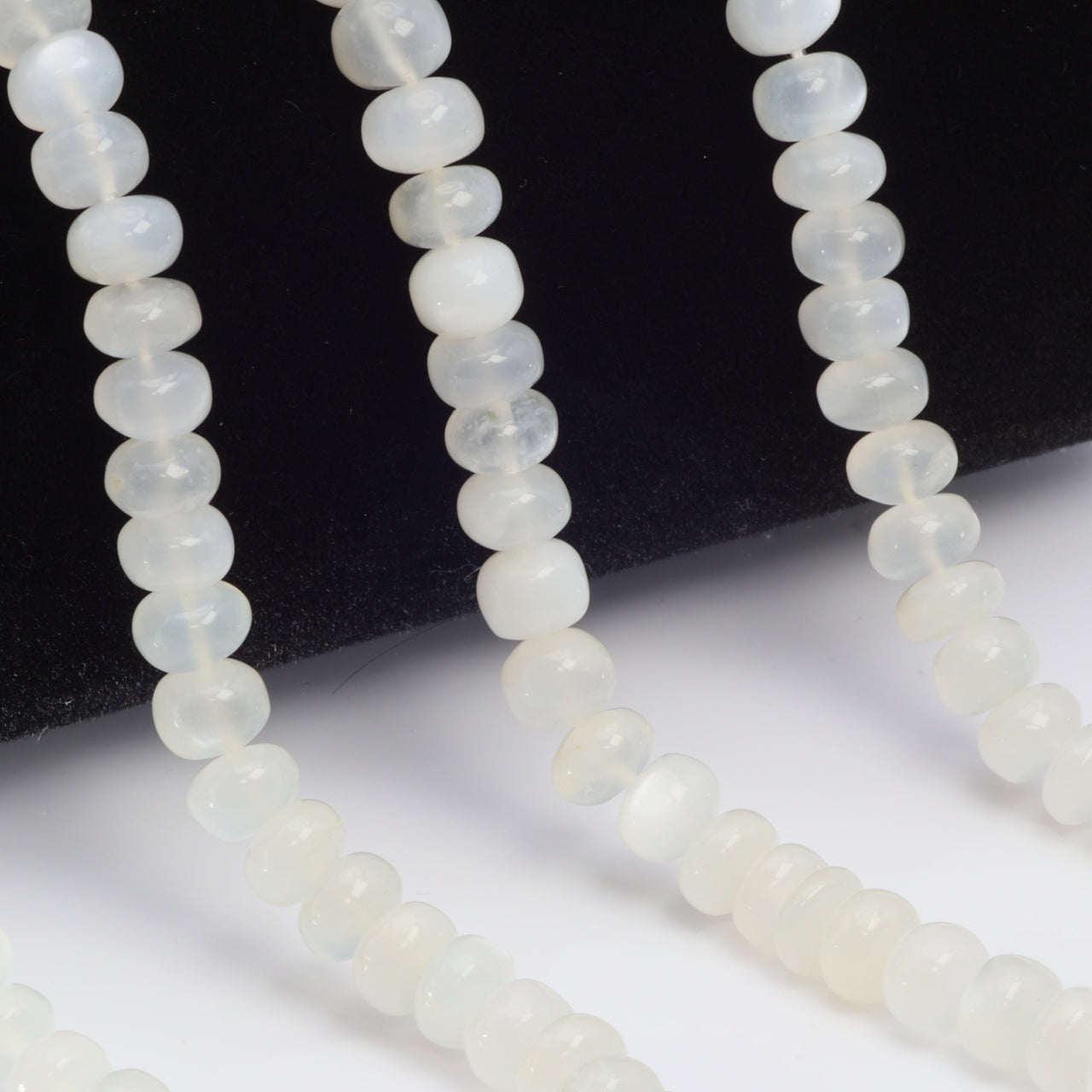 White Moonstone 7mm Smooth Rondelles Bead Strand