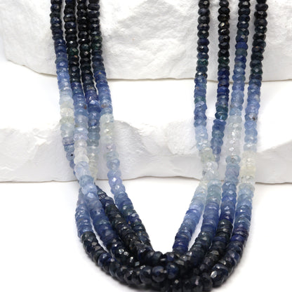 Ombre Blue and White Sapphire 2.5mm Faceted Rondelles