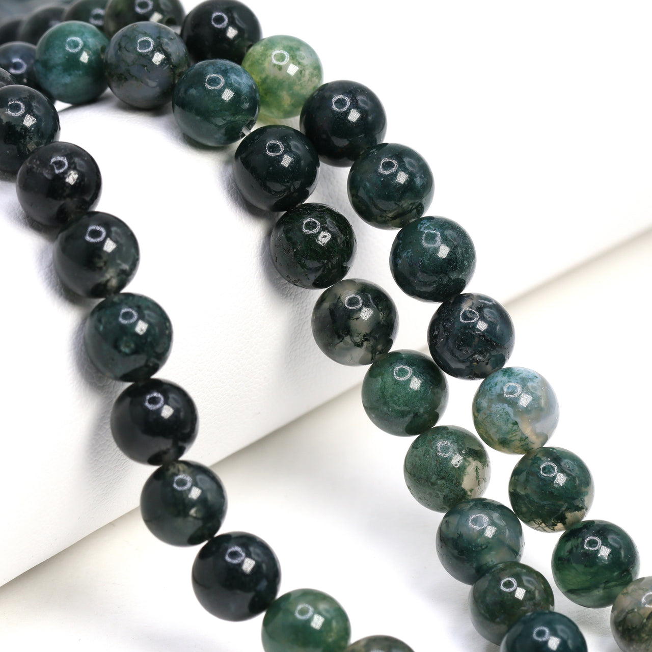 Green Moss Agate 8mm Smooth Rounds Bead Strand