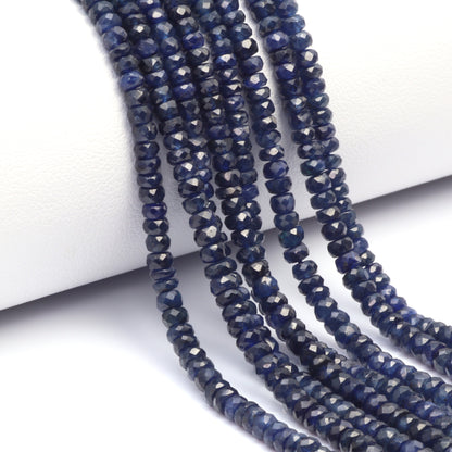 Navy Blue Sapphire 2.5mm - 3.6mm Hand Faceted Rondelles Bead Strand