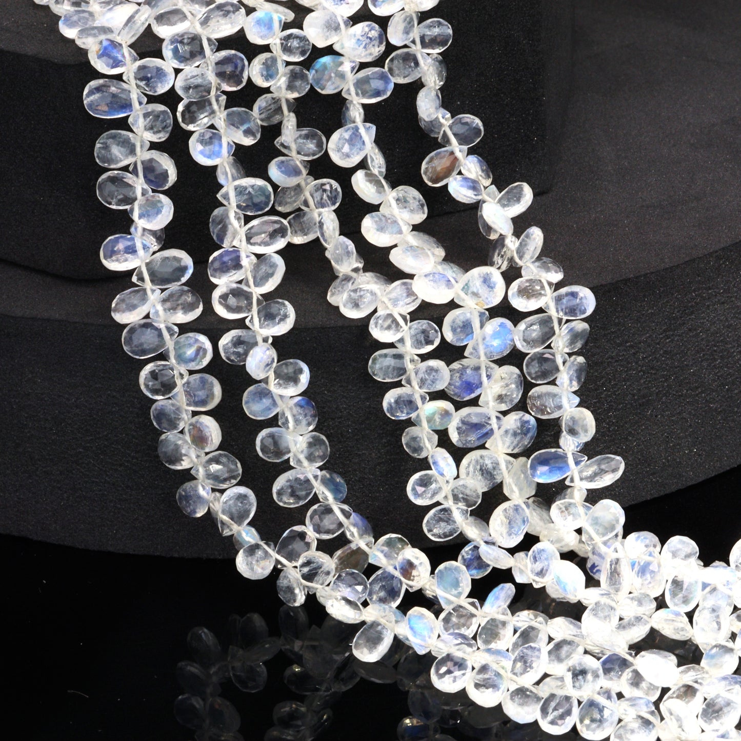 AA Blue Rainbow Moonstone 6x4mm Faceted Pear Shaped Briolettes Bead Strand