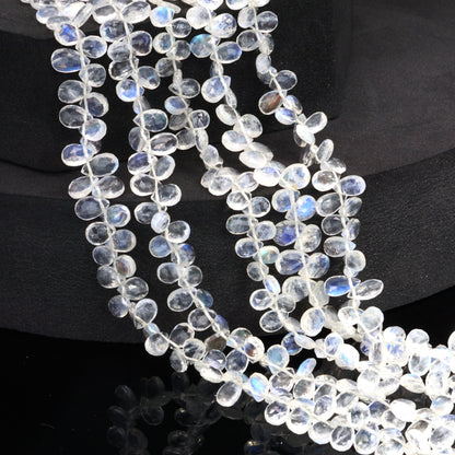 AA Blue Rainbow Moonstone 6x4mm Faceted Pear Shaped Briolettes Bead Strand