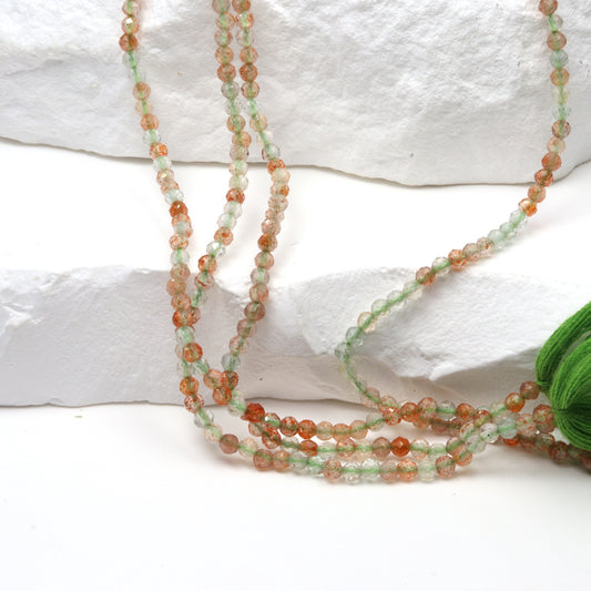 Orange and Green Sunstone 2mm Faceted Rounds Bead Strand